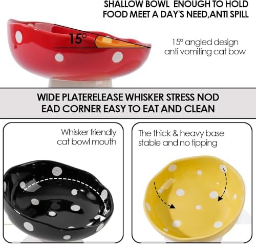 4PCS Multi-Color Mushroom Cat Bowl Set, Elevated Ceramic Bowls for Cats - Image 4