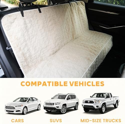 Dog Car Seat Cover, Waterproof Plush Pet Seat Protector, Beige, Back Seat - Image 2