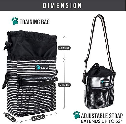 PetAmi Dog Treat Pouch, Pet Treat Pouch for Training, Dog Walking Bag Holder for Kibbles, Pet Food Toy, Dog Trainer Essentials Supplies, Poop Bag Dispenser, 3 Ways to Wear (Black Stripes) - Image 6
