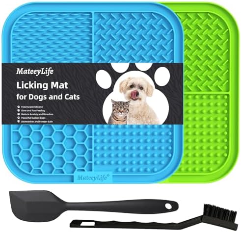 MateeyLife 2PCS Large Lick Mat for Dogs and Cats, Licking Mats for Dog Anxiety Relief, Cat Peanut Butter Lick Pad for Boredom Reducer, Dog Treat Mat Perfect for Bathing Grooming Blue&Green by MateeyLife