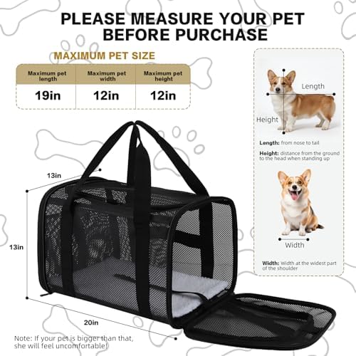 Cat Carrier, Soft-Sided Pet Carrier Bag, Breathable Mesh, Black (Black, 20 * 13 * 13) - Image 2