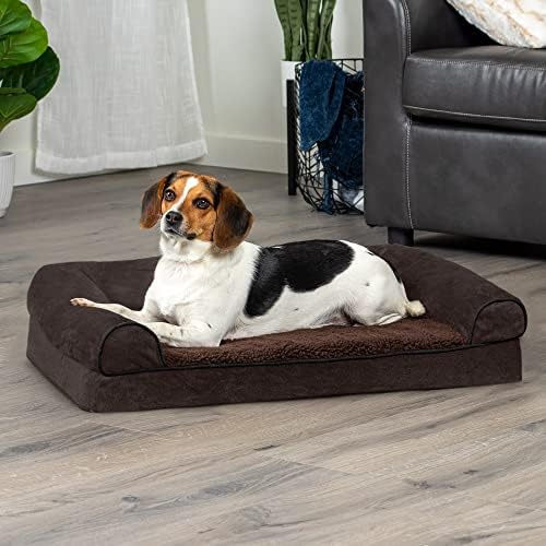 FurHaven Soft, Orthopedic Foam Sofa Dog Bed with Washable & Removable Cover - Sherpa/Chenille - Coffee, Dogs Up to 35 lbs - Medium - Image 2