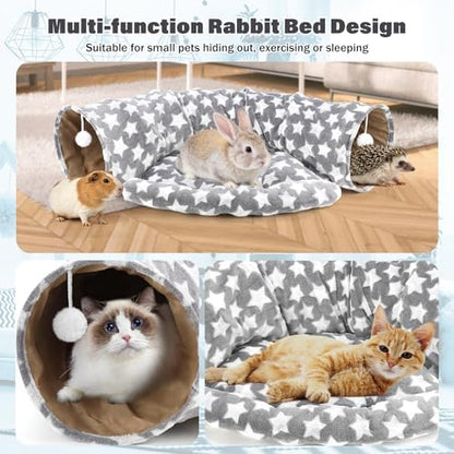 BWOGUE Bunny Tunnel Bed, 2-in-1 Collapsible Rabbit Tunnel Hideout with Mat - Image 4