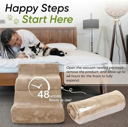 Dog Stairs for Bed & Couch – 2-in-1 Foldable Dog Stairs and Ramp (Beige) - Image 5
