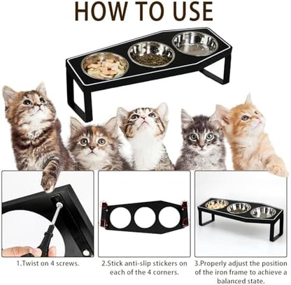 Gothic Cat Food Bowls Elevated, Raised Cat Bowls for Indoor, Non-Slip Stand & Wood Board, Stainless Steel and Whisker Friendly Food Bowls (Cat Bowl*3) - Image 6