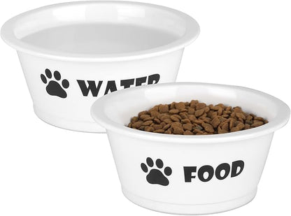 FOREYY Set of 2 Ceramic Dog Cat Bowl Set, Pet Porcelain Food and Water Feeder Dish Bowls with Anti Slip Band, Dishwasher and Microwave Safe (Medium)