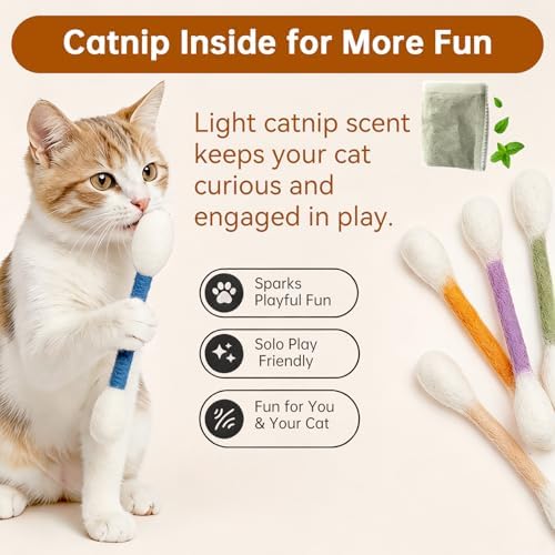 6 Pack Giant Cotton Swab Catnip Toys,Giant Qtip Cat Toy,Felt Interactive Kicker Chew Toys for Kittens & Indoor Cats, Soft Teething Toy with Organic Catnip, Eases Boredom, Cat Lover Gift(Blue) - Image 3