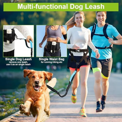 Hands Free Dog Leas, Double Waist Leash for Two Dog Walking (Blue) - Image 2
