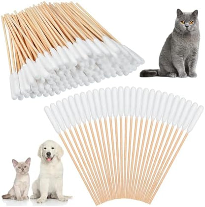 Dog Qtips, 6"Cotton Swabs with Long Bamboo Handle Sticks for Dog Ear Care by Akamino