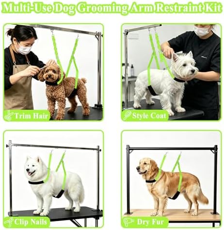 Dog Grooming Belly Strap Dogs Grooming Table Arm Extender Loop with D-Rings Adjustable Bathing Restraint Leash No Sit Haunch Holder for Small & Medium Dog Cat Hair Cutting Washing (Green) - Image 5