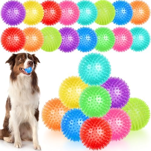 18 Pcs 3.5 in Squeaky Dog Toy Balls Dog Chew Toy for Teething Durable High Bounce TPR Fetch Spike Balls 9 Colors Water Toy for Small Medium Large Dog Aggressive Chewers Clean Teeth and Training by UZLUbuywithconfidence