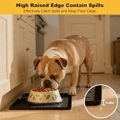 Pieviev Silicone Dog Cat Food Bowl Mat, Waterproof Raised Edge, 16'' x 12'' - Image 2
