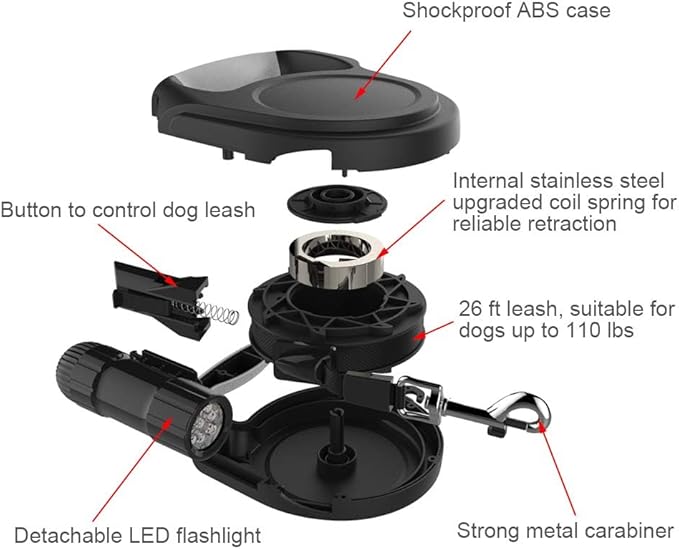 SCENEREAL Heavy Duty Retractable Dog Leash 26 FT with LED Flash Light & Poop Bag Dispenser for up to 110 LB Small Medium Large Dogs Outdoor Walking & Training