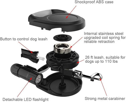 SCENEREAL Heavy Duty Retractable Dog Leash 26 FT with LED Flash Light & Poop Bag Dispenser for up to 110 LB Small Medium Large Dogs Outdoor Walking & Training