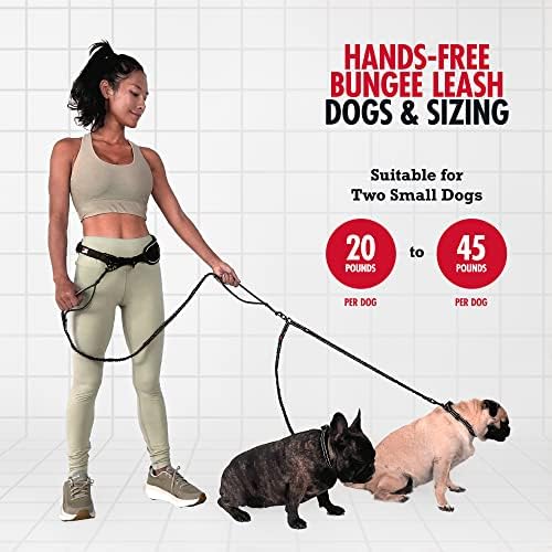 Tuff Pupper Heavy Duty Hands Free Dog Leash | Two Small/Medium Dogs Up to 90 lbs | Comfortable Shock Absorbing Bungee | Reflective Padded Handles | Lumbar Waist Belt 28-50" | Jogging Running Leash - Image 2