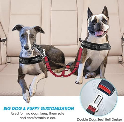 SlowTon Double Dog Seat Belt for Car with Elastic Bungee Buffer, Adjustable - Image 2