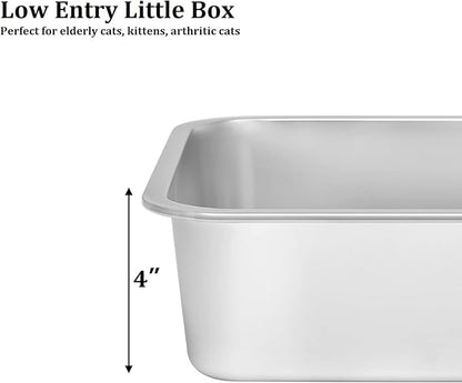 Kichwit Stainless Steel Cat Litter Box, Kitten Litter Tray, Metal Cat Litter Pan, Non Stick Smooth Surface, Easy to Clean (17.5" L x 13.5" W x 4" H)