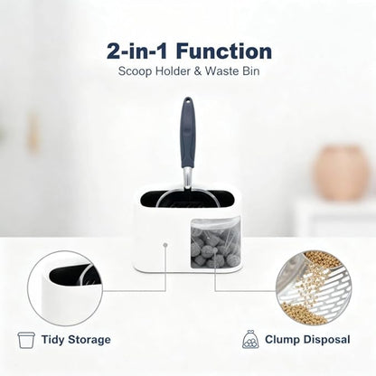 Heavy-Duty Metal Cat Litter Scoop with Holder, Aluminum Cats Litter Scooper Captures All Clumps, Kitty Metal Scooper and Holder (White)