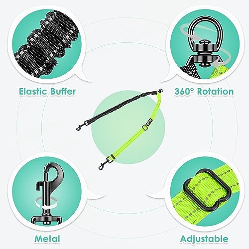 AUTOWT Two Dog Lead, 2 in 1 Upgraded Double Dog Leash Attachment Combine Adjustable Strap and Shock Absorbing Bungee No Tangle Dual Training Splitter for Different Size Dogs - Image 2