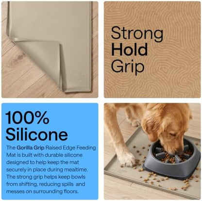 GORILLA GRIP Waterproof Dog Food Mat, Pet Feeding Placemat, 28x18 Beige - Image 3