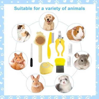 VCZONE 8 Pcs Cat Brush Grooming Kits, Pet Self Cleaning Kit with Pet Nail Clipper and File, Flea Comb, Pet Shampoo Bath Brush, Pet Shedding Brush, Silicone Toothbrush (Yellow) - Image 7