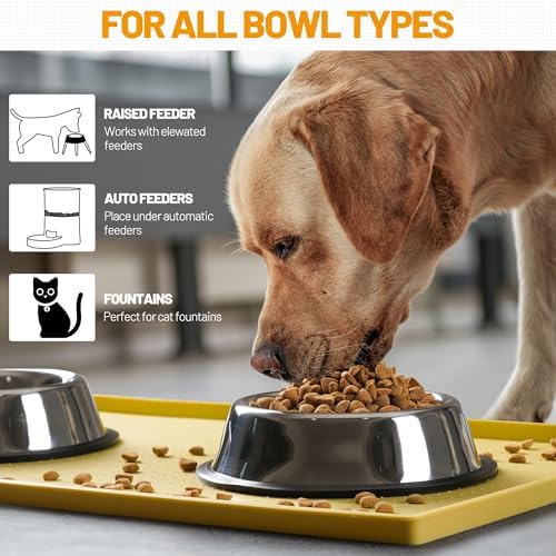 Hubulk Dog Feeding Mat,100% Waterproof Food Grade Silicone Pet Food and Water Bowl Placemat,Dishwasher, High Raised Edge to Prevent Spills,Nonslip Tray to Stop Messes on Floor（28"x18"x0.8", Yellow） - Image 6
