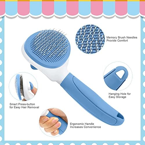 Self Cleaning Slicker Brush, Cat Brushes for Indoor Cats with Metal Comb, Dogs Cats Hair Brushes for Shedding, Pet Kitten Grooming Tool with Release Button for Long or Short Hair by KALAMANDA(Blue) - Image 3
