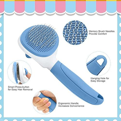 Self Cleaning Slicker Brush, Cat Brushes for Indoor Cats with Metal Comb, Dogs Cats Hair Brushes for Shedding, Pet Kitten Grooming Tool with Release Button for Long or Short Hair by KALAMANDA(Blue) - Image 3
