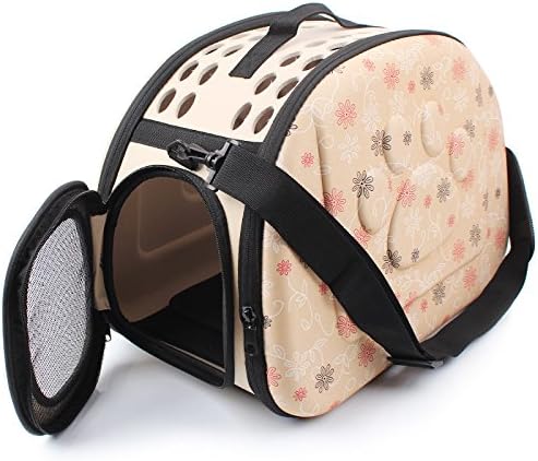 Foldable Pet Dog Cat Carrier Cage Collapsible Travel Kennel - Portable Pet Carrier Outdoor Shoulder Bag for Puppy Dog Cat Small Medium Large Animal (M, Beige) by Unknown