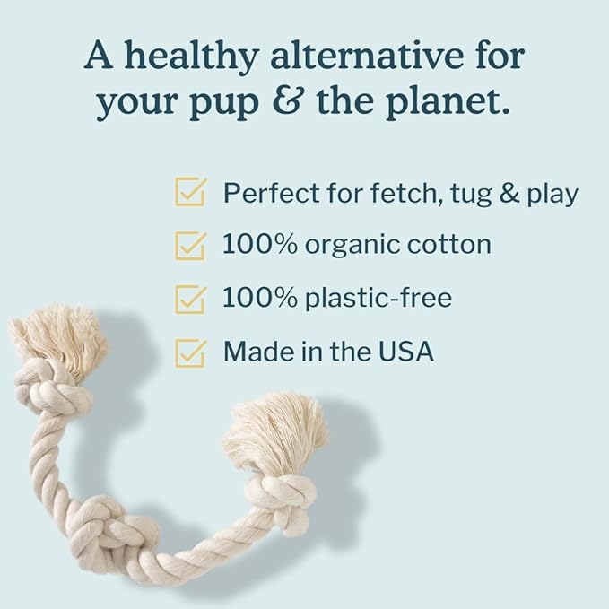 BOBA & VESPA Organic Natural White Cotton Tough Rope Toys for Dogs | USA Made | Chew Toys & Non-Toxic, Interactive Rope Toy for Small, Medium Dog to Large Dog (M (1" x 14" with 2 Knots))