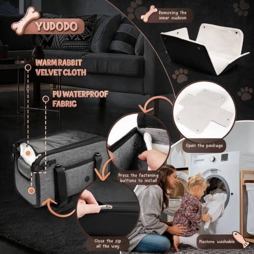 YUDODO 10-18lbs Large Console Dog Car Seat with Removable Velvet Cushion - Image 4