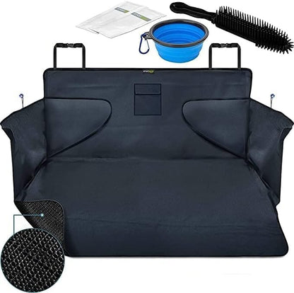 Car Seat Cover - Anti-Slip Protector with Side Protection 185x105x36 cm for Every Car - Includes Foldable Dog Bowl and Brush