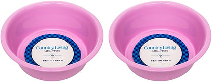 Country Living Set of 2 Non-Slip Durable Pink Powder Coated Stainless Steel Heavy Dog Bowls (32oz) - Rust Resistant, Easy to Clean, Perfect for Medium Size Breeds