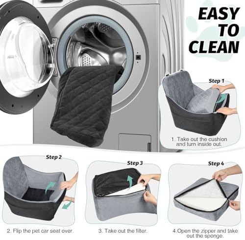 Lealchum Dog car seat for Medium Dogs,Easy to Install with Adjustable Straps,Anti Slip Bottom pet car Bed,Fully Detachable and Washable pet Travel Bed (Black/Grey, Medium) - Image 5