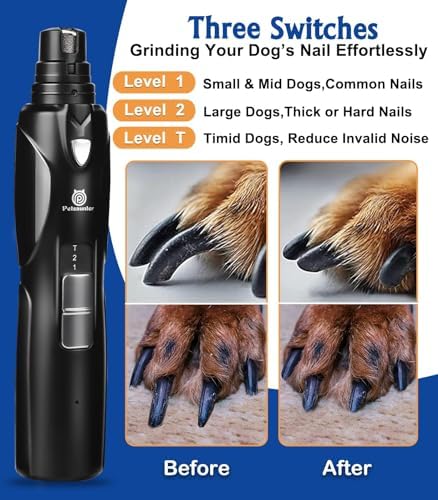 Petsaunter Dog Nail Grinder, 3 Grinding Heads, 2-Speed, LED Light, Touch-Switch, TypeC, Quiet, Low-Vibration, Dog Nail Trimmers for Large, Medium, Small Dogs & Cats with Hard/Thick Nails (U-Black) - Image 5
