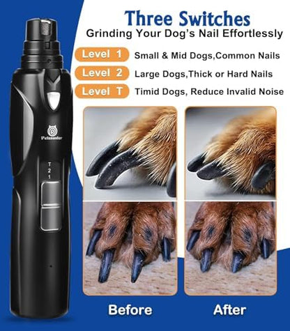 Petsaunter Dog Nail Grinder, 3 Grinding Heads, 2-Speed, LED Light, Touch-Switch, TypeC, Quiet, Low-Vibration, Dog Nail Trimmers for Large, Medium, Small Dogs & Cats with Hard/Thick Nails (U-Black) - Image 5