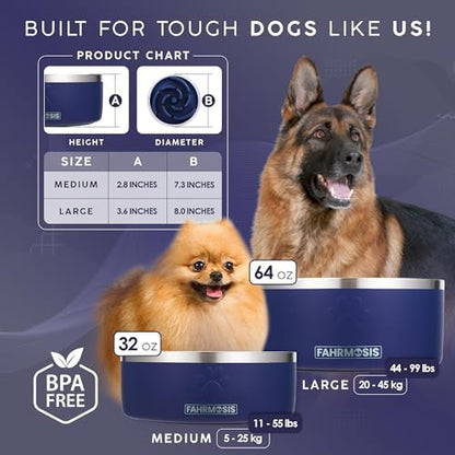 FAHRMOSIS 32 Oz Dog Bowl with Slow Feeder Insert Stainless Steel Pet Water Bowl for Medium & Large Breed Non Slip Rubber Base & Plastic Puzzle Feeder - Navy Blue - Image 3