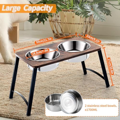 Elevated Dog Bowls for Medium and Large Dogs Wood Raised Bowl Stand with Two 1700ML (58oz) Stainless Steel Dog Food and Water Bowls,Non-Slip - Image 4