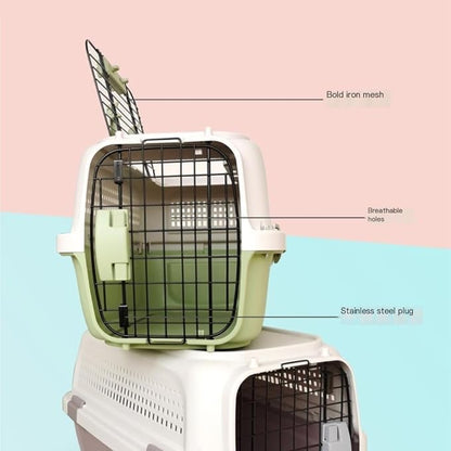 Cat and Dog Bags Pet Air Box with Skylight Pet Checked Box Outing Portable Box Cat Cage Dog Car Transport Box Air Box Pet Travel Bags(G,B)