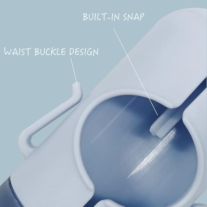 Dog Poop Bag Holder with Leash Clip, Adjustable Strap & 2-Side Hooks for Used Dog Waste Bags (Blue Grey)