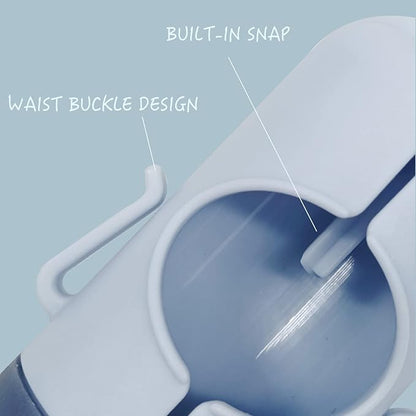 Dog Poop Bag Holder with Leash Clip, Adjustable Strap & 2-Side Hooks for Used Dog Waste Bags (Blue Grey)
