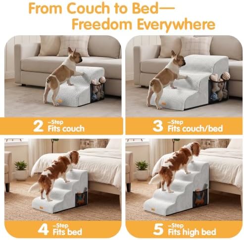 Topmart High Density Foam Dog Steps 5 Tiers, Extra Wide Deep Pet Steps - Image 7