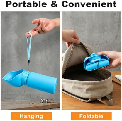 Dog Water Bottle, Silicone Foldable Pet Water Bottle, 550ml (18.6oz), Grey - Image 5