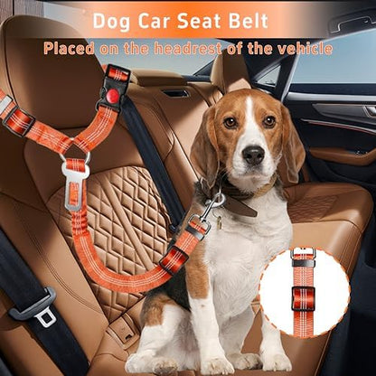Seyezo Dog Car Seat Belt for Car, 2 Piece Set Retractable Dog Car Harness Adjustable Reflective Dog Seatbelt for Vehicle Headrests, Dog Safety Restraint Seatbelt Heavy Duty& High Elastics, Orange - Image 3