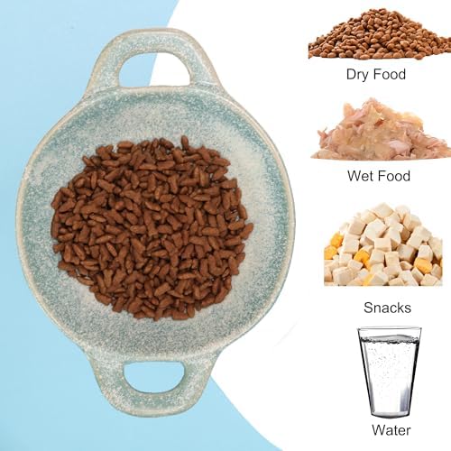 Ceramic Cat Bowl Cats Dishes for Food and Water, 8.3 Inch Dog Bowls, 7 oz Ceramic Cat Food Bowl, Whisker Fatigue Pet Plate, Pet Water Bowls with Handle Perfect for Indoor Cats (Blue) - Image 5