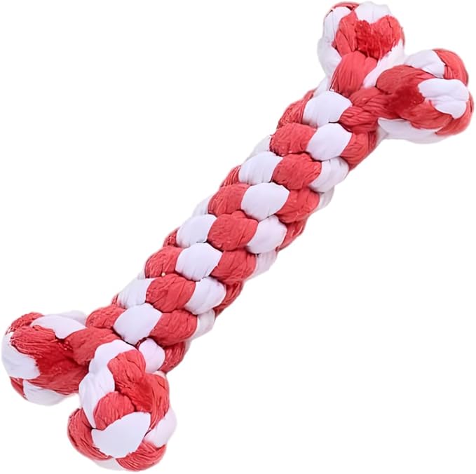 Dog Rope Toys Set with Bone-Shaped Chew Toy, Durable Cotton Rope Toys for Teething, Training, and Interactive Play for Small to Medium Dogs (Red & White)