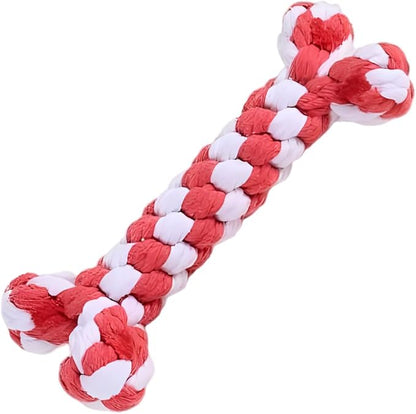Dog Rope Toys Set with Bone-Shaped Chew Toy, Durable Cotton Rope Toys for Teething, Training, and Interactive Play for Small to Medium Dogs (Red & White)