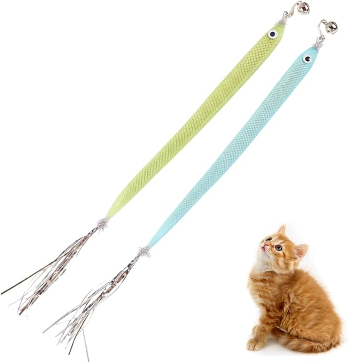 Cat Wand Attachment Toys - 2 Pcs Handmade Natural Fish Refills - Interactive Cat Toy Wand Refills - Kitten Teaser Wand Attachments - Cat Toys for Indoor Cats Play