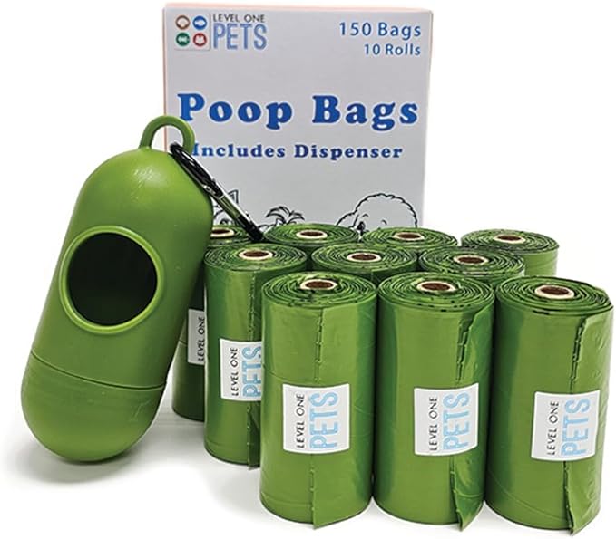 Level One Pets Pet Poop Leak Proof Waste Bags with Dispenser and Leash Clip, Lavender Scented, 9" x 13" Large Size, Bags (150)