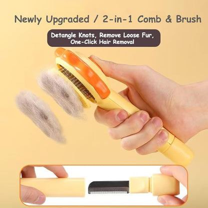 Cat Brushes for Indoor Cats,2 in 1 Self-Cleaning Slicker Brush with Open Knot for Long & Short Haried Cats,Kitten,Puppy and Large Dogs, Yellow